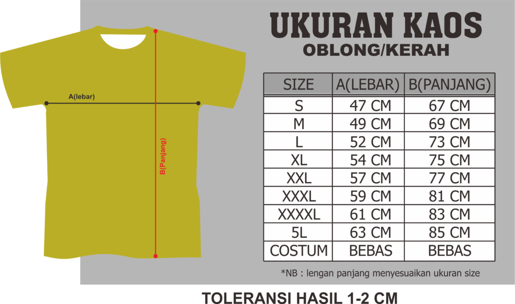 Size Chart Kaos Lokal Dan Luar Konveksi Seragam